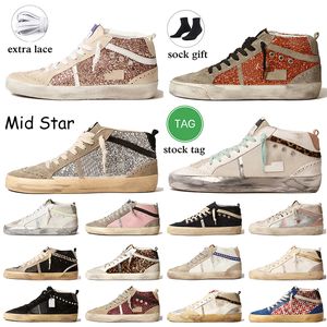 Dames Heren Vintage Mid Star Designer Schoenen Handgemaakte Top Leer Italië Merk Suède Glitter Platte Bal Trainers Zilver Goud Studs Roze Zebra Platform Casual Sneakers