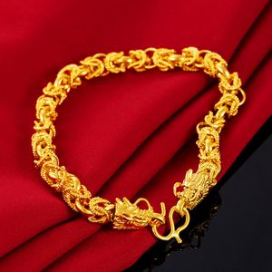Bracelet pour hommes Femmes 18K Jaune Gold Filigree Filigree Chaîne Chaîne Lien avec Dragon Head Design Bijoux de mode Présent