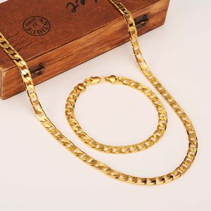 Cadena para hombre para mujer 18 k Golden Curb Link Amarillo Sólido G / F Collar de oro Pulsera 7MM Conjuntos de joyería