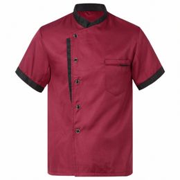 Para mujer para hombre Chef camisa restaurante cocina trabajo uniforme manga corta cocina abrigo chaqueta cantina hotel servicio de comida camisa de trabajo M37Y #