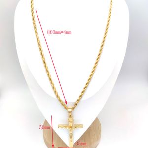 Mujeres Hombres Jesús Crucifijo Cruz Colgante 18k Oro Sólido GF 5mm Cuerda Italiana Hip Hop Cadena Collar 31