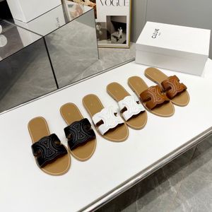 dames heren luxe tazz Slippers Slippers Slippers sandalen Designer schoen Triom phe Muiltjes Leren sandaal in reliëf reisstrand Rubberen platte hakken zwembad Slippers