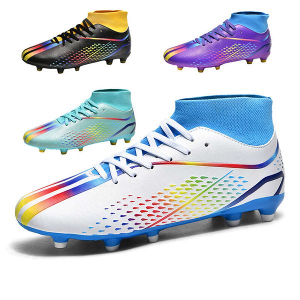 Bottes de Football en plein air pour hommes et femmes, crampons de Football AG TF, blanc, noir, bleu, violet, chaussures d'entraînement pour jeunes enfants