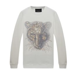 Sweat-shirt à col ras du cou blanc pour homme et femme, avec strass, pour l'automne et l'hiver, pull décontracté, chemises à manches longues, sans capuche