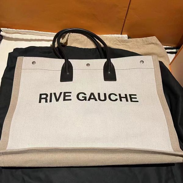 Femmes hommes Rive Gauche Grand sac fourre-tout de plage designer de luxe sacs à poignée supérieure Lin Toile shopping sacs à main d'embrayage mode classique voyage Crossbody geft sac à bandoulière