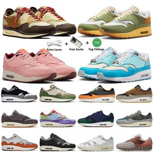 Nike Air Max Airmax 1 1s Patta Waves Chaussures de course Noise Aqua Monarch Black Rush Maroon 1s 87 Sean Wotherspoon Baskets Cactus Jack Sneakers