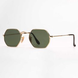 Dames heren zonnebrillen mode achthoekige zonnebril platte metalen zonnebril UV -beveiligingslenzen met lederen case en QR -code 1860