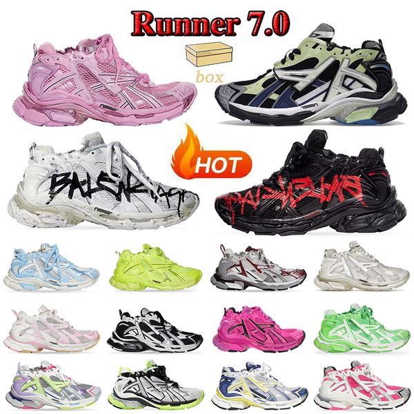 Mujeres Hombres Top Track Runners 7.0 Diseñadores de moda zapatos Paris Balencaga retro Entrenadores Graffiti Negro Azul Rojo BURGUNDY Tracks jogging senderismo Runner 7 Sneakers