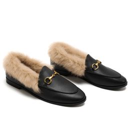 Femmes Hommes sliipers mocassins Unisexe Designer Hiver Furry Cuir Velours Mocassins Avec Fourrure Taille EUR34-46 Horsebit Hommes Dames De Luxe Appartements Chaussures De Nombreux Styles