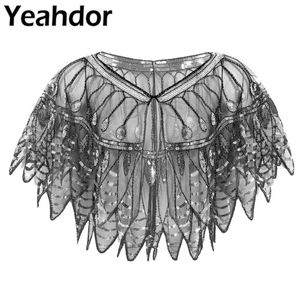 Foulards Womens Mesh See Through 1920s Retro Bolero Sequin Beaded Evening Shawl Wraps Flapper Pour Femme Banquet Party Dress Cape Cover Up