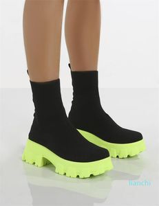 Femmes mi-mollet chaussettes bottes automne hiver semelle épaisse tricoté botte courte talons moyens chaussons hauts plate-forme talon épais femmes