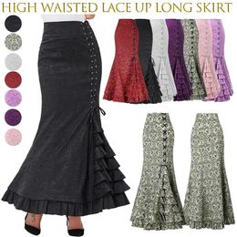 Falda Midi Y2k para mujer, falda victoriana Retro de cintura alta, temperamento elegante, estilo gótico Steampunk, ropa de fiesta con cola de pez 240321