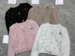 Женские свитера из мохера, куртка, дизайнерский кардиган, женский свитер, осень и зима, новая брошь с буквами, однобортный свитер с длинными рукавами и v-образным вырезом, женская одежда
