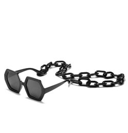 femmes nouveau designer hexagone nuances chaîne de style exagéré lunettes de soleil cadre carré lunettes de soleil avec chaîne UV 400 lunettes de soleil1508685