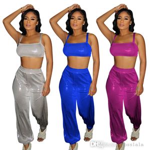 Femmes nouveau costume deux pièces pantalons survêtements mode Sexy or chaud couleur vive jarretelle haut et Bloomers Sportwear