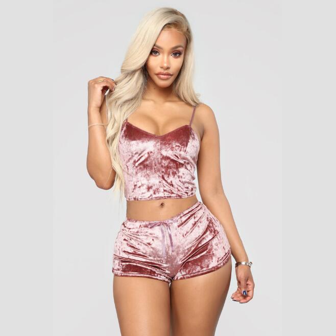 Womens Nightwear New Velvet Two Piece Suits Summer Sexy Pajamas Active Vest & Shorts New Two-Piece Shorts Tracksuits Underwear 1591