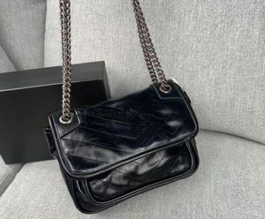 Femmes Niki bébé sacs froissé en cuir glacé sac à bandoulière sac à main Designer noir chaîne sacs sacs à main poignée sac à main portefeuilles 25CM