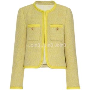 Dames o-neck gele kleur tweed wollen korte jas jas smlxl