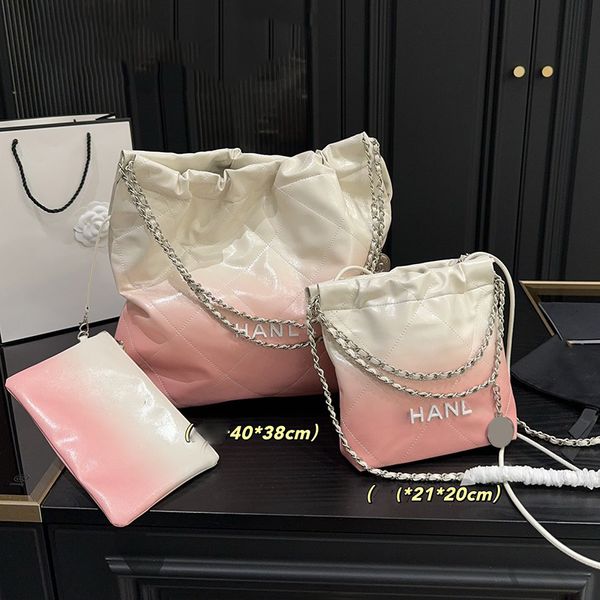 Huile de cire d'huile féminine Gradient de lumière blanc rose 22 mini / grands sacs à shopping Sacs d'épalage laquée en métal blanc en argent matériel matelasse sac à main