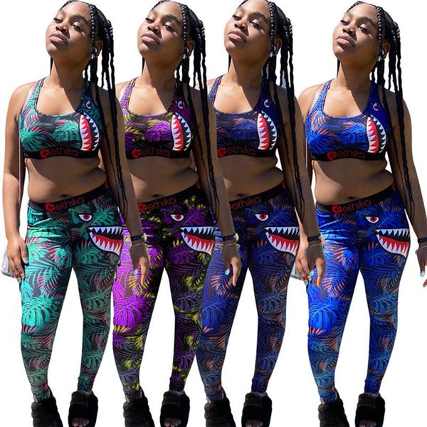 Trajes de mujer sexy conjunto de 2 piezas traje deportivo ropa deportiva chándal tanque + legging nuevo traje con paneles estampado de moda de venta caliente klw4563