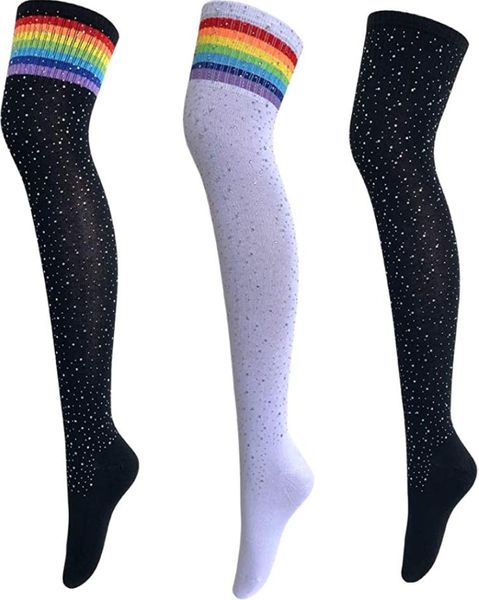 Chaussettes hautes pour femmes au-dessus du genou Sexy Sparkle Strass Bas Long Casual Stripe Sports Tube Chaussettes