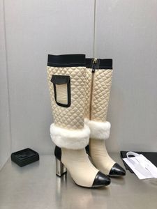 Femmes sur le genou bottes talons bottillons pour la fête femme luxe automne hiver designer sans lacet mode cheville..cuir bottes design en peluche