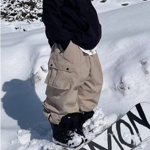 Pantalon de Ski surdimensionné de couleur kaki pour femmes, coupe-vent d'extérieur, imperméable, bavoirs de sport de neige, Snowboard Cargo 240201