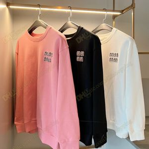 Oversized tops voor dames Designer Miu Stud Beaded Hoodies Pure kleur roze kleding T-shirts