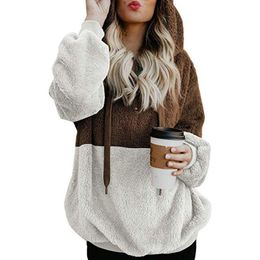 Sudaderas con capucha de manga larga para mujer, suéter grueso de lana sintética esponjoso con cordón, abrigo, Tops de invierno de gran tamaño