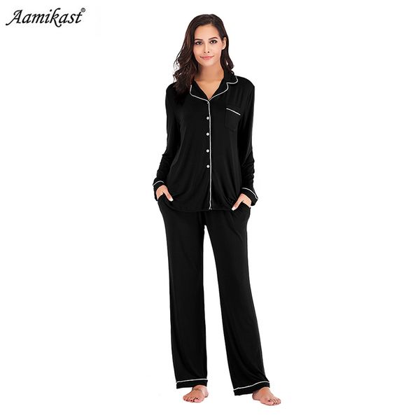 Pyjamas pour femmes vêtements de nuit doux PJ ensemble pyjamas de poche à manches longues vêtements de nuit Pijama pyjama costume vêtements de nuit féminins Pijamas robe Y200708