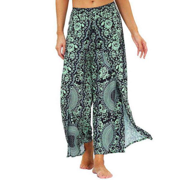 Femmes Palazzo Casual Yoga PantsSlit Wide Leg Pants Casual Beach Boho Vintage Hippie Bohemian Pilate H1221