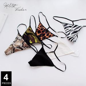 Bragas para mujer, 4 Uds., tangas y Tanga para mujer, conjunto de algodón, bragas femeninas con estampado liso, ropa interior Sexy de cintura baja, lencería