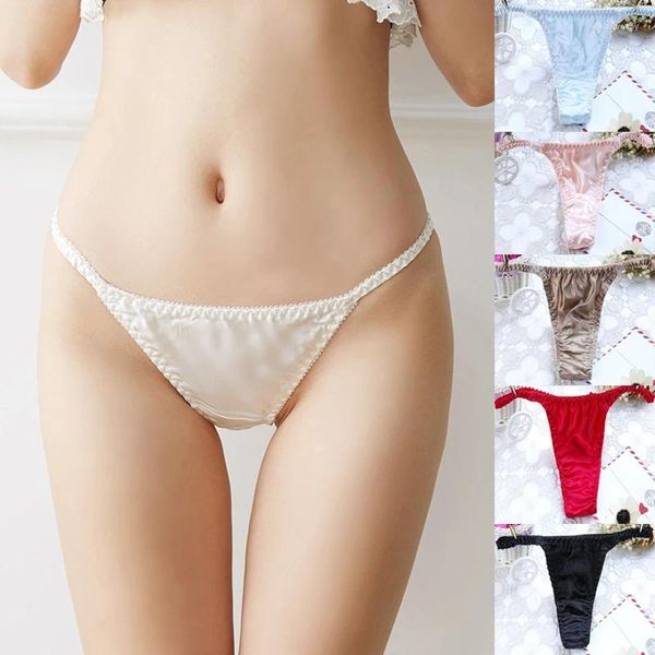 Bragas para mujer seda de seda de seda sin costuras para mujeres tangas delgadas thongs mujer ropa interior satén bikini cuerda tangas mujer