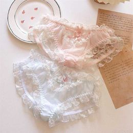 Patte de femme kawaii lingerie en denterie sous-vêtements femmes filles burse bleu rose japonais sexy mignon strings lolita sonnets ruffles mi254g