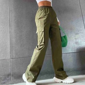 Pantalon femme Capris Army Green Cargo pour femme taille haute pantalon large grande poche entraînement streetwear tenues de jogging décontractées Joggersl2403