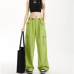 Pantalons pour femmes Capris salopette vert avocat femmes été pantalon de danse hiphop américain taille haute jambes larges pantalons de survêtement décontractés à séchage rapide 230905