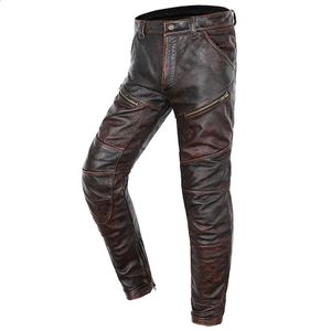 Pantalons pour femmes Capris marron Vintage en cuir véritable hommes peau de vache moto équitation coupe-vent pantalon grande taille 5XL véritable épais motards 231218