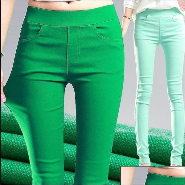 Pantalones para mujer Capris Color Caramelo Estiramiento Polainas Mujeres Alta Cintura Flaco Leggins Mujer Femme Negro Verde Rosa Blanco Gris Púrpura Leggin DHHGK