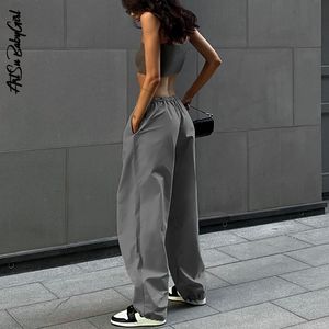 Damesbroeken capri -vracht y2k kleding losse trekkoord lage taille joggers broek vrouwen casual outfits streetwear baggy wide been jingbroek 230516