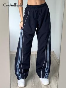Pantalons pour femmes Capris Cuteandpsycho Striped Print Streetwear Joggers Parachute Cargos Casual Loose Y2K Baggy Sweatpants Harajuku Chic Fashion 230516