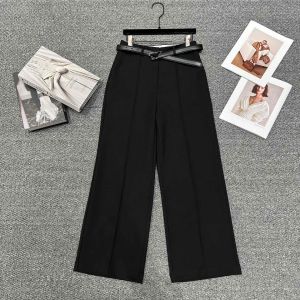 Pantalons pour femmes Capris Designer Triangle en métal Étiquette Ceinture en cuir embellie Jambe droite Costume ample Pantalon décontracté Drop Delivery Appar Ot5Es