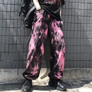 Womens Broek Capri Roze Elastische Tailleband Losse Harem Borduurwerk Tie Dye Contrast Jogger Broek Vrouwen Man Streetwear Koreaanse Harajuku Punk hip Hop 230609