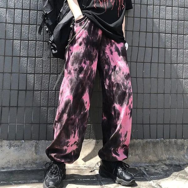 Pantaloni da donna Capris Rosa Elastico in vita Harem allentato Ricamo Tie Dye Contrast Jogger Pant Donna Uomo Streetwear Coreano Harajuku Punk Hip Hop 230609