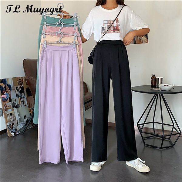 Femmes Pantalons Capris Satin Glace Slik pour Femmes D'été Lâche Mince Mince Large Jambe Pantalon Élégant Droite Pleine Longueur Baggy Slacks 230530