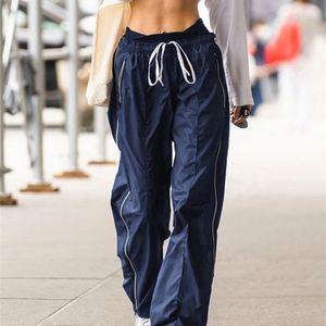 Damesbroek capris weefe streetwear casual joggingbroek zijkant streep elastische lage stijging rechte lading broek y2k esthetische jogger broek vrouwen basis 221024