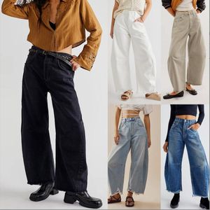 Pantalon féminin capris jeans de jambe large Nouveau 2024 Summer High Waited Low Ruffled Long SU3573 Drop Livraison OTMXM