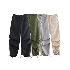 Pantalones capri para mujer, pantalones holgados con cordón de cintura baja informales de paracaídas a la moda para mujer, pantalones Vintage de carga elásticos altos para mujer 230530