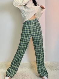 Pantalons pour femmes Capris Pantalons pour femmes Loose Wide y2k Leg Pantalons Retro Teenagers Straight Hiphop goth vêtements coréens Green Plaid Oversized 230609