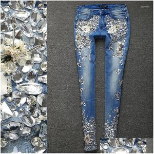 Damesbroeken Capri Dames Strass Diamant Denim Jeans Mager Stretch Potlood Slank Vintage Casual Drop Levering Kleding Kleding Dhdaw