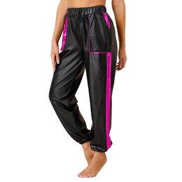 Pantalones para mujer Capris Mujeres Brillante Metálico Bolsillos de cintura alta Jogger Wet Look Hip Hop Dance Clubwear Pantalones holográficos Pantalón largo 230905